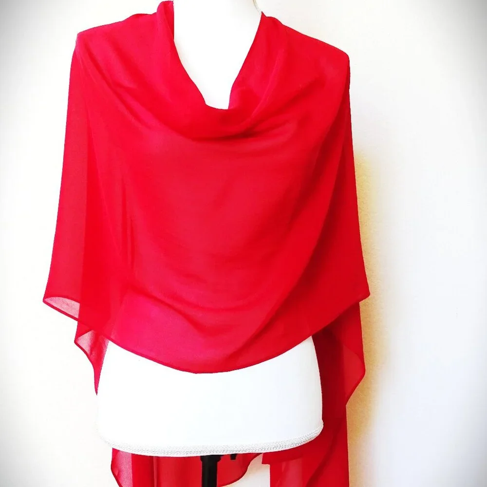 EILEEN FISHER Sheer Silk Georgette Wrap Boxy Fit Knee Length in  Red - Picture 2 of 10
